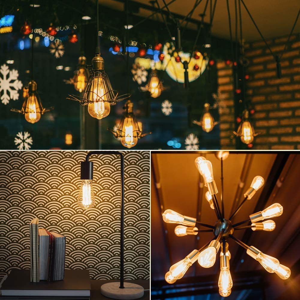Edison Vintage Glühbirne, Edison LED Lampe Warmweiß E27 4W ST64 Retro Glühbirne Vintage E27 Led Vintage Ideal für Nostalgie und Retro Beleuchtung im Familie Hotel Bar usw - 6 Stück