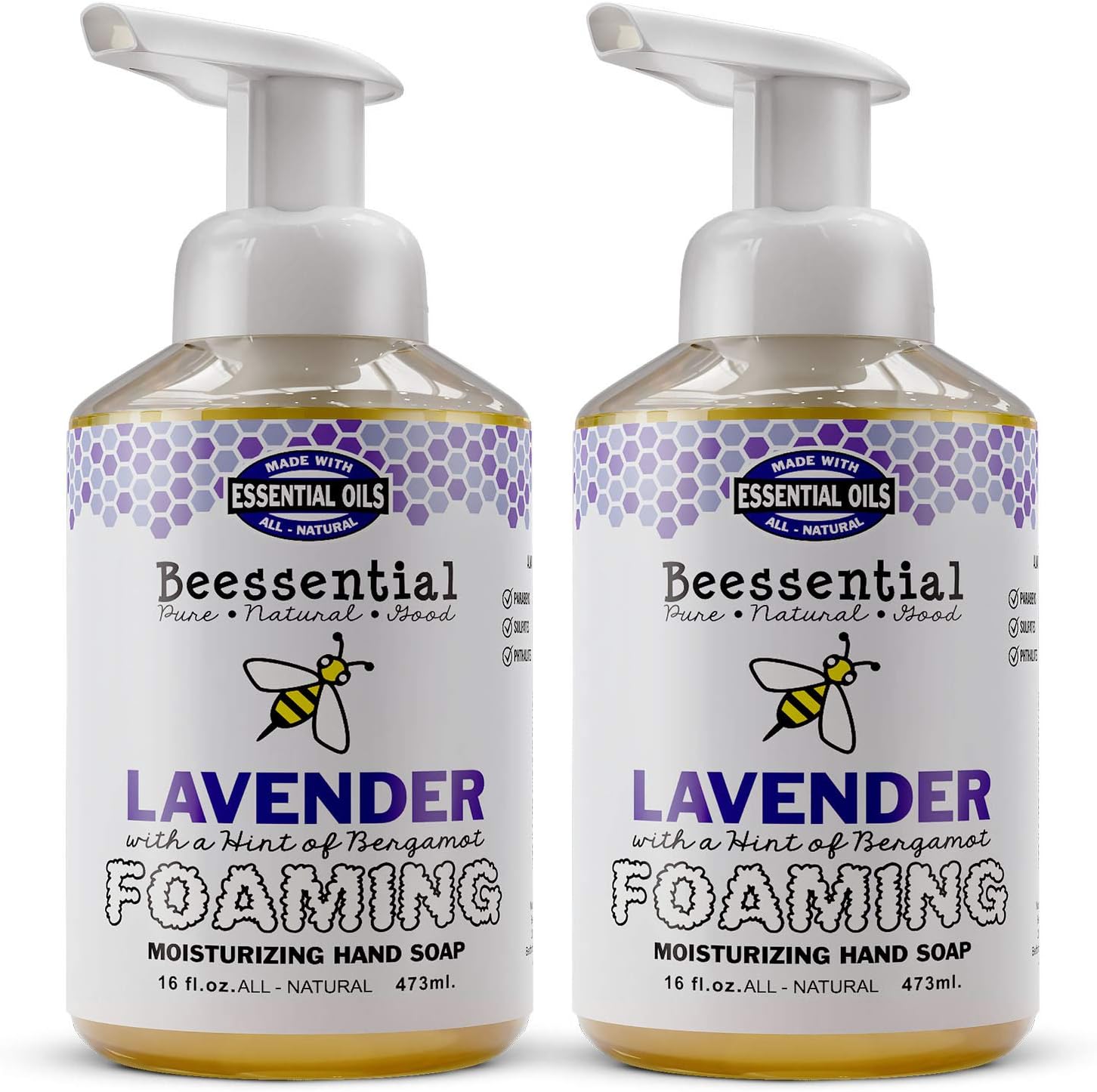 BeessentialAll Natural Bulk Foaming Hand Soap Refill, 16 oz 2 Pack Lavender | Made with Moisturizing Aloe & Honey - Made in the USA