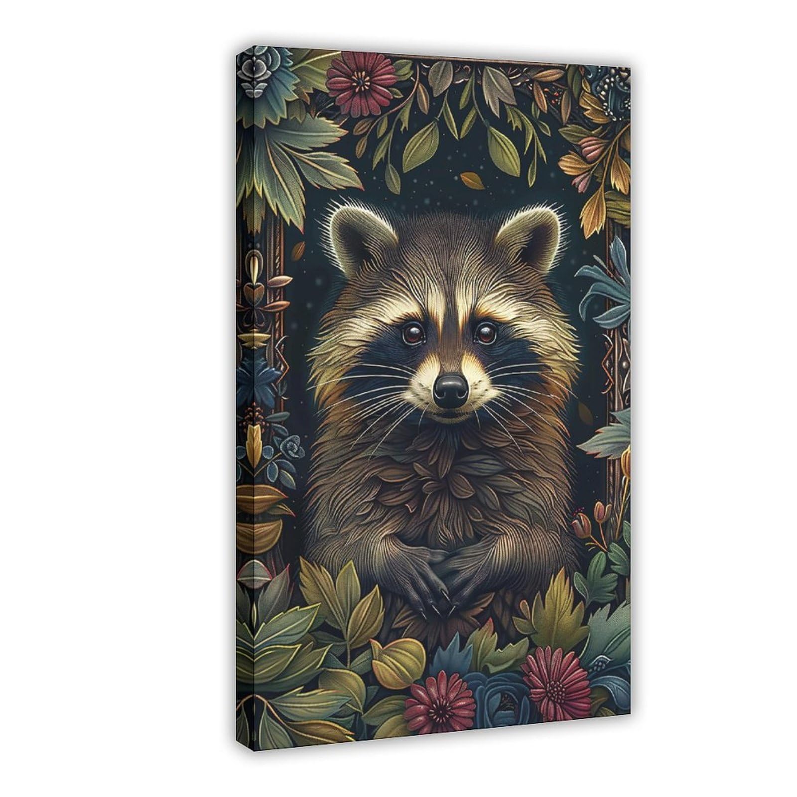 Bareronor Vintage Raccoon Canvas Poster for Bedroom Decor Gift