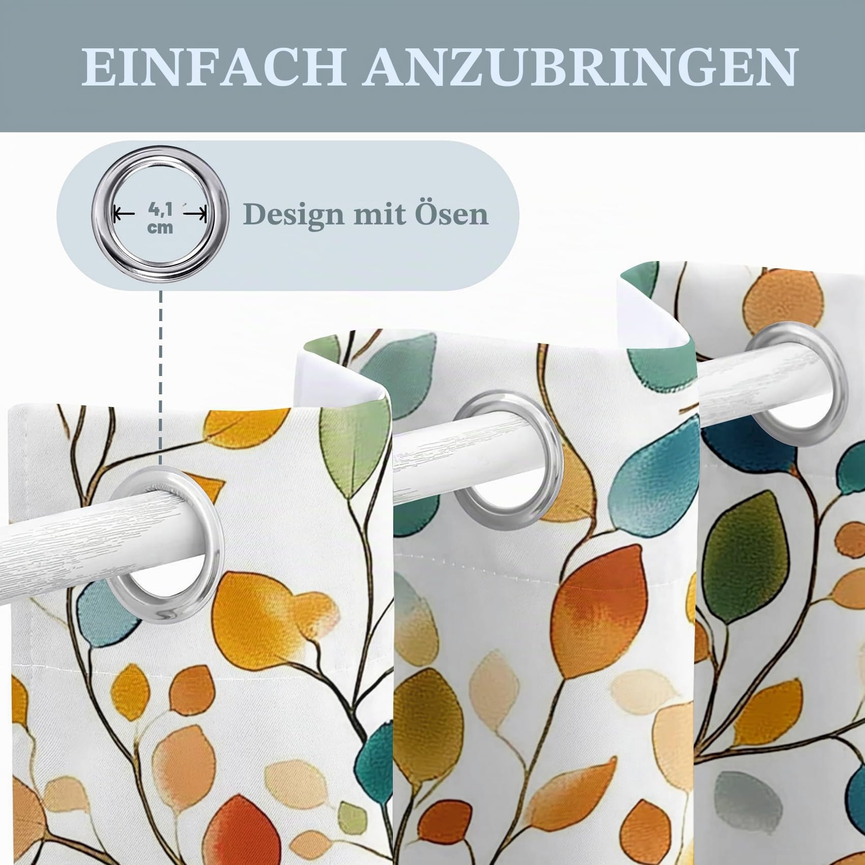 Bunte Blätter Vorhänge, Verdunklungsvorhänge mit Muster Botanisch, Vorhang Blickdicht mit Ösen, Gardinen für Wohnzimmer Schlafzimmer Deko 2er Set - 160x132 (H X B)