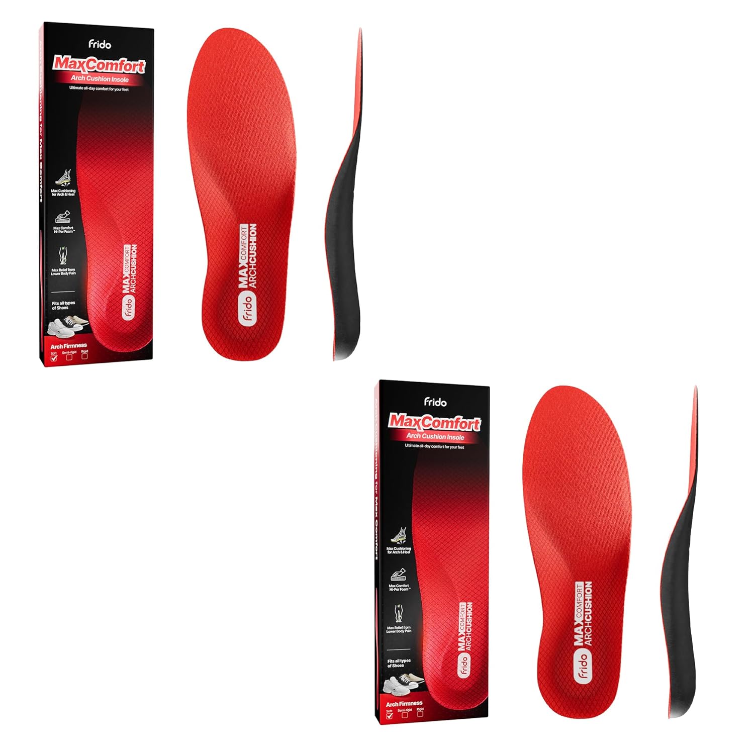 Frido Max Comfort Arch Cushion Insole, Relieves Arch Pain, Proprietary