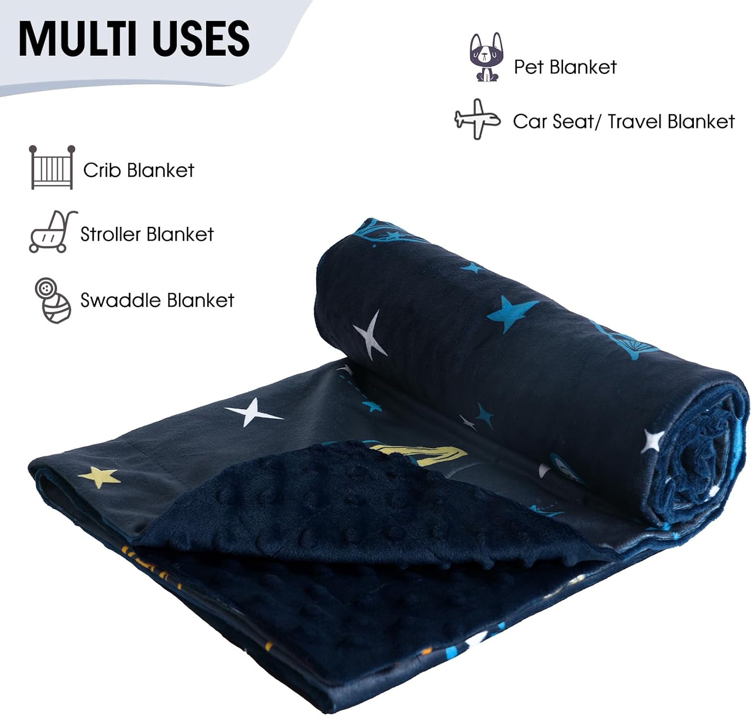 david's kids Micro Fleece Minky Baby Blanket for Boys with Double Layer and Soothing Raised Dots, Breathable and Soft Lightweight Receiving Blanket for Newborns, 50x60 Inches, Space