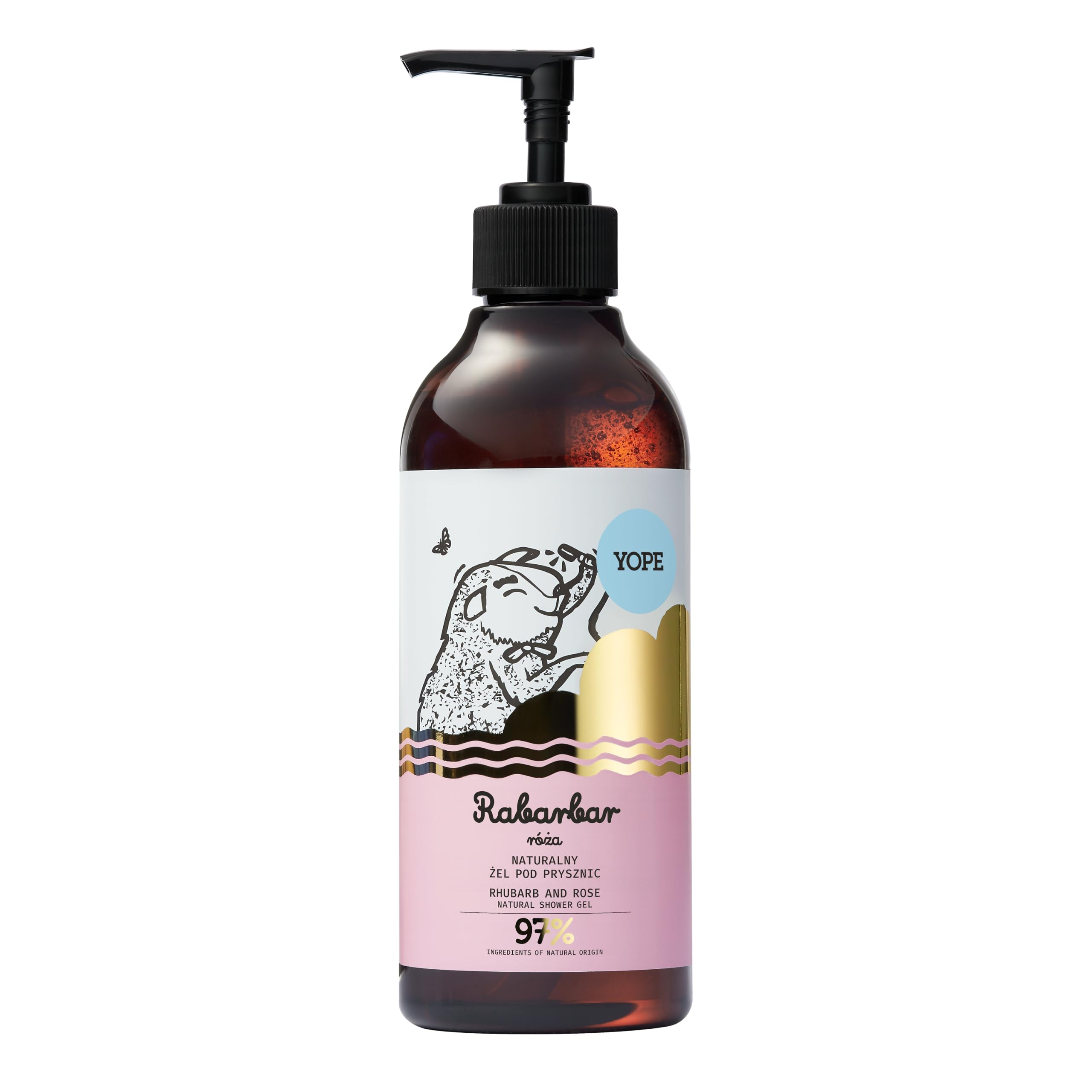 YOPE Shower Gel Wash, Gentle Cleansing & Moisturising, Rose Extract & Plant Glycerine, Scent Rhubarb & Rose, 400 ml