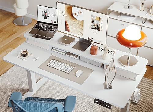 Miniatura 38 de BANTI Escritorio eléctrico de pie de 40 x 24 pulgadas con cajones dobles, mesa de pie ajustable en altura, escritorio de oficina en casa con estante