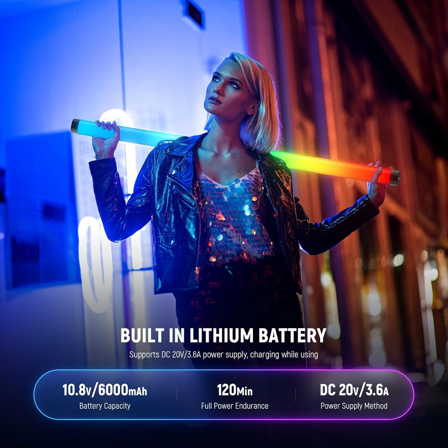 NEEWER TL60 RGB lampa świetlna, kolorowy RGBWW, lampa wideo, obsługuje sterowanie za pomocą aplikacji / 2,4G/DMX, 7 pikseli, 18 scen, 2500 K-10000 K CRI97+ TLCI98+, akumulator 3000 mAh