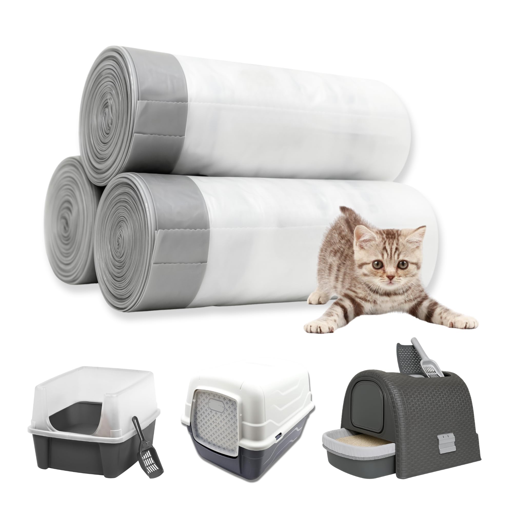 60x Sac Litière Chat L PETIFY - Sacs Litière Chat avec Cordons de Serrage - Protection Bac à Litière Épais Anti-Fuite & Anti-Odeurs - Pack Économique Annuel