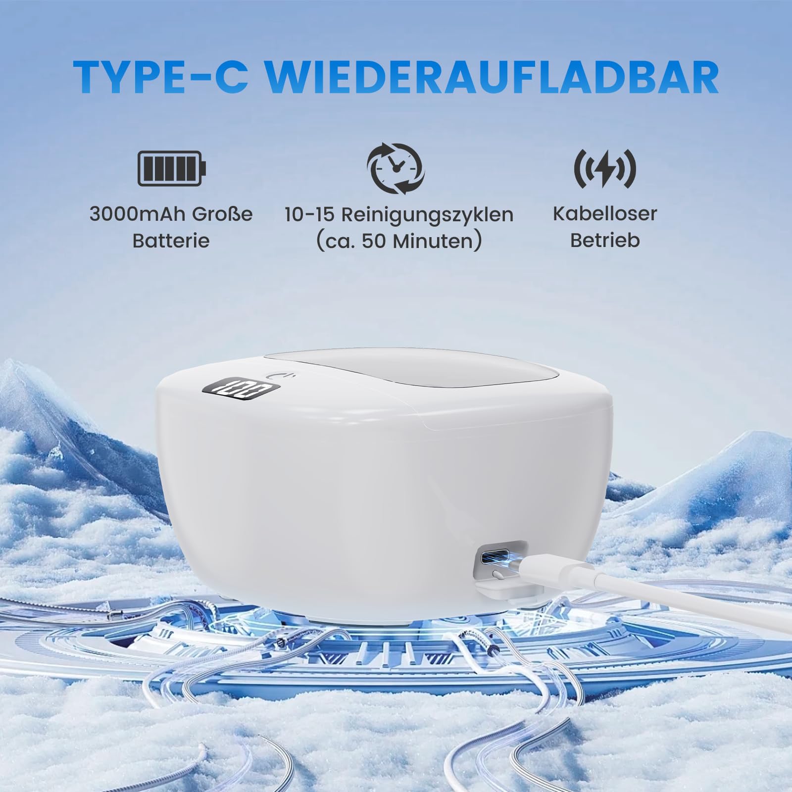 Ultraschallreinigungsgerät 48000Hz Ultraschallreiniger Schnurlos Aufladbare | 120ML | Ultrasonic Cleaner Ultraschallbad für | Zahnersatz | Retainer | Prothesen | Zahnschiene | Schmuck | (Weiß)