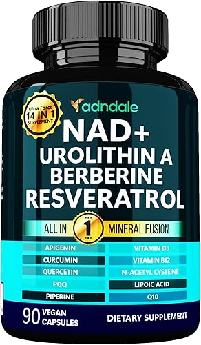 Suplemento NAD de Adndale. Fórmula de Longevidad de Urolitina-A Berberina con NAD+ Liposomal, Trans Resveratrol, CoQ10. Alternativa al Suplemento