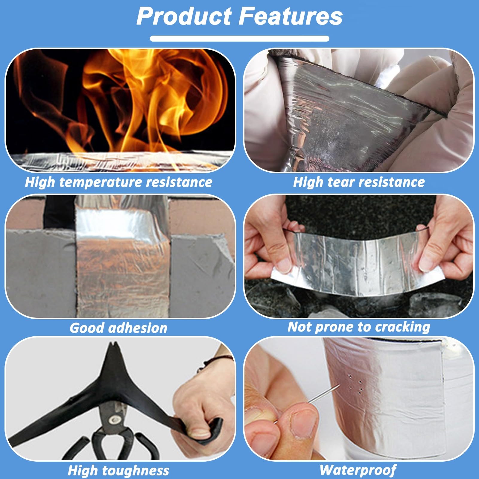 Rollo de membrana impermeabilizante, cinta autoadhesiva de reparación de asfalto para fugas de techo, sellador intermitente de aluminio para canalones y bajantes, 10 x 100 cm