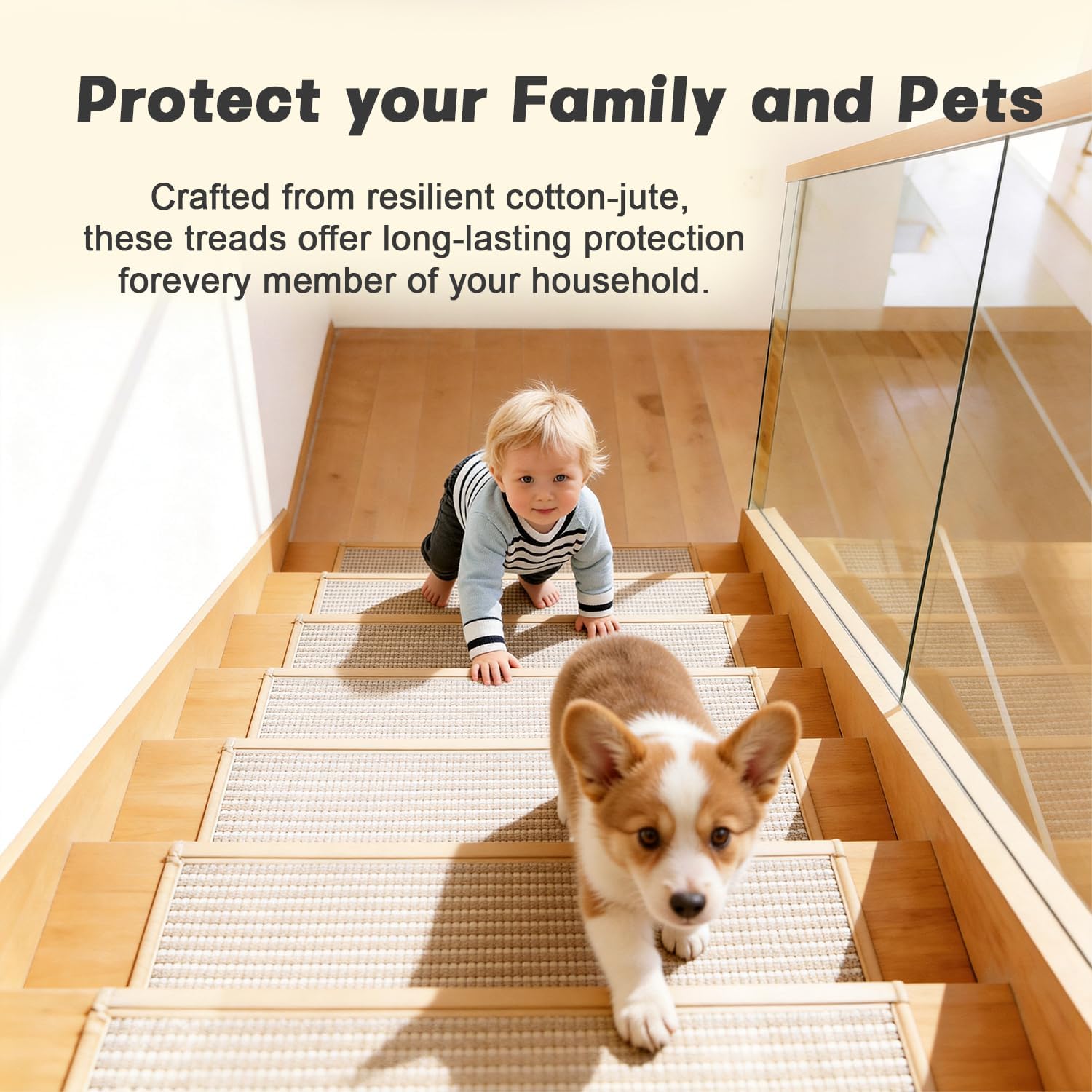 Stair Treads for Wooden Steps: 15PCS Non Slip Peel and Stick Stair Treads, 8" X 30" Stair Runner, Carpet Stairs Treads Machine Washable Adhesive Stair Rug for Kids Elders & Pets