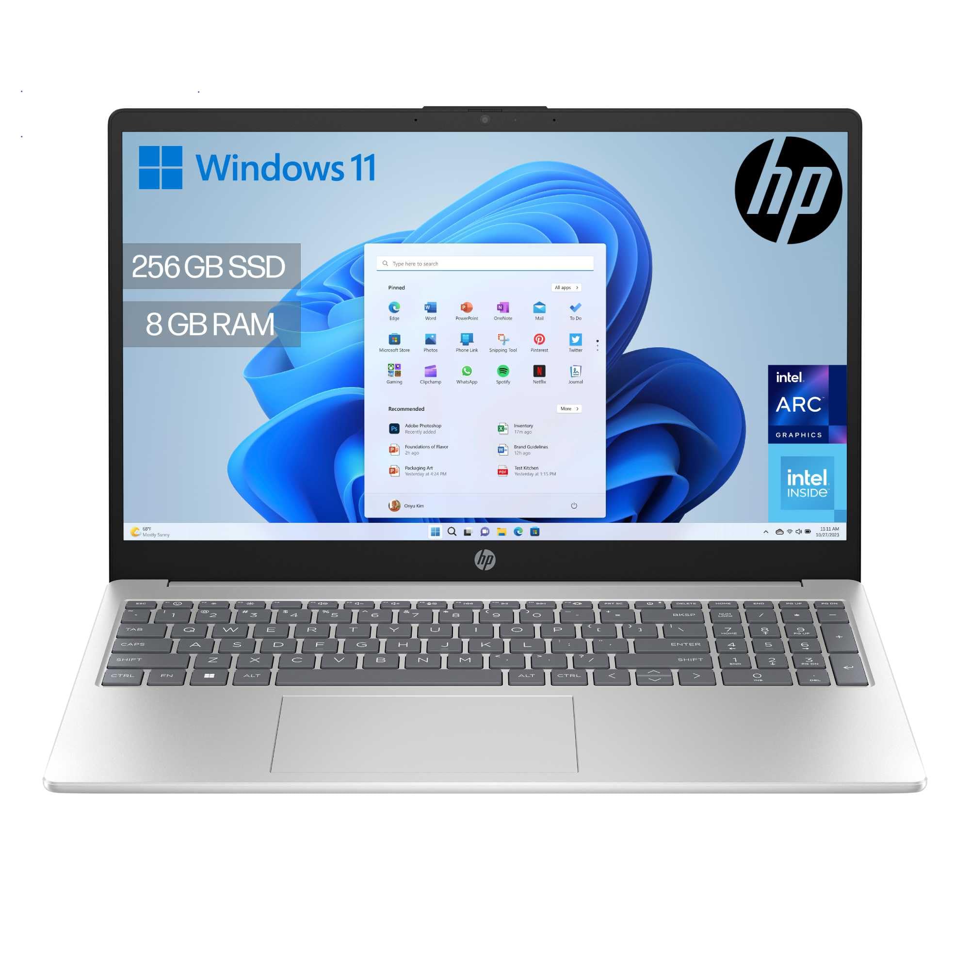 HP 15-fd0374ns - 15.6" FHD Laptop (Intel N100, 8GB RAM, 256GB SSD, Intel UHD, Windows 11) Silver - Spanish QWERTY Keyboard