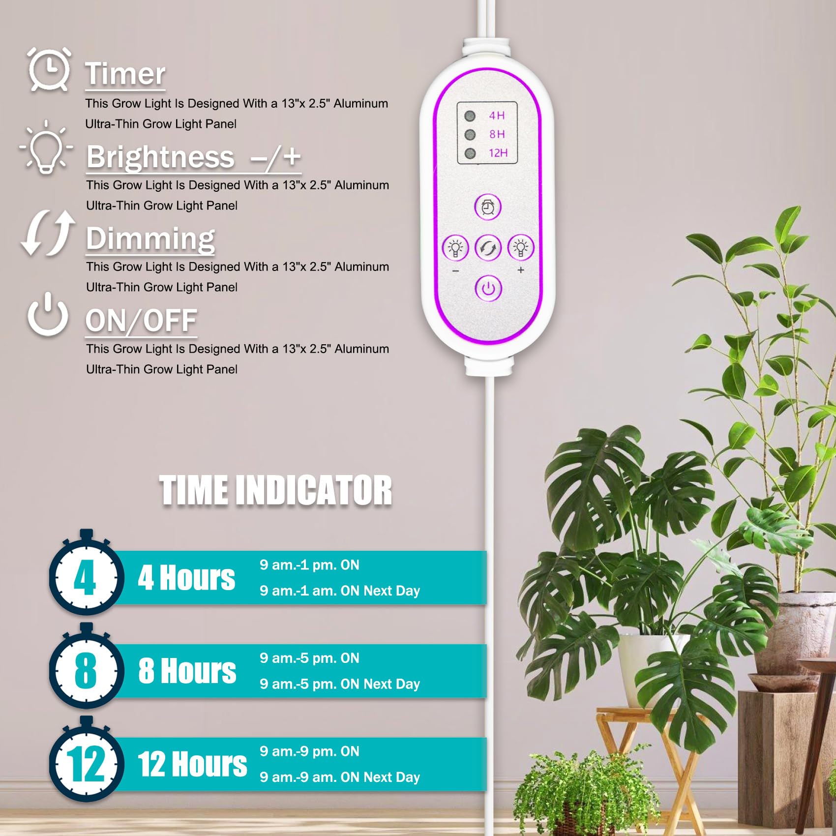 Pflanzenlampen LED Vollspektrum, Pflanzenleuchte Pflanzenlicht mit Ständer Pflanzen LED Wachstumslampe für Pflanzen mit Zeitschaltuhr 3 Farbmodi 10 Lichtstärken (210 LEDs Stand)