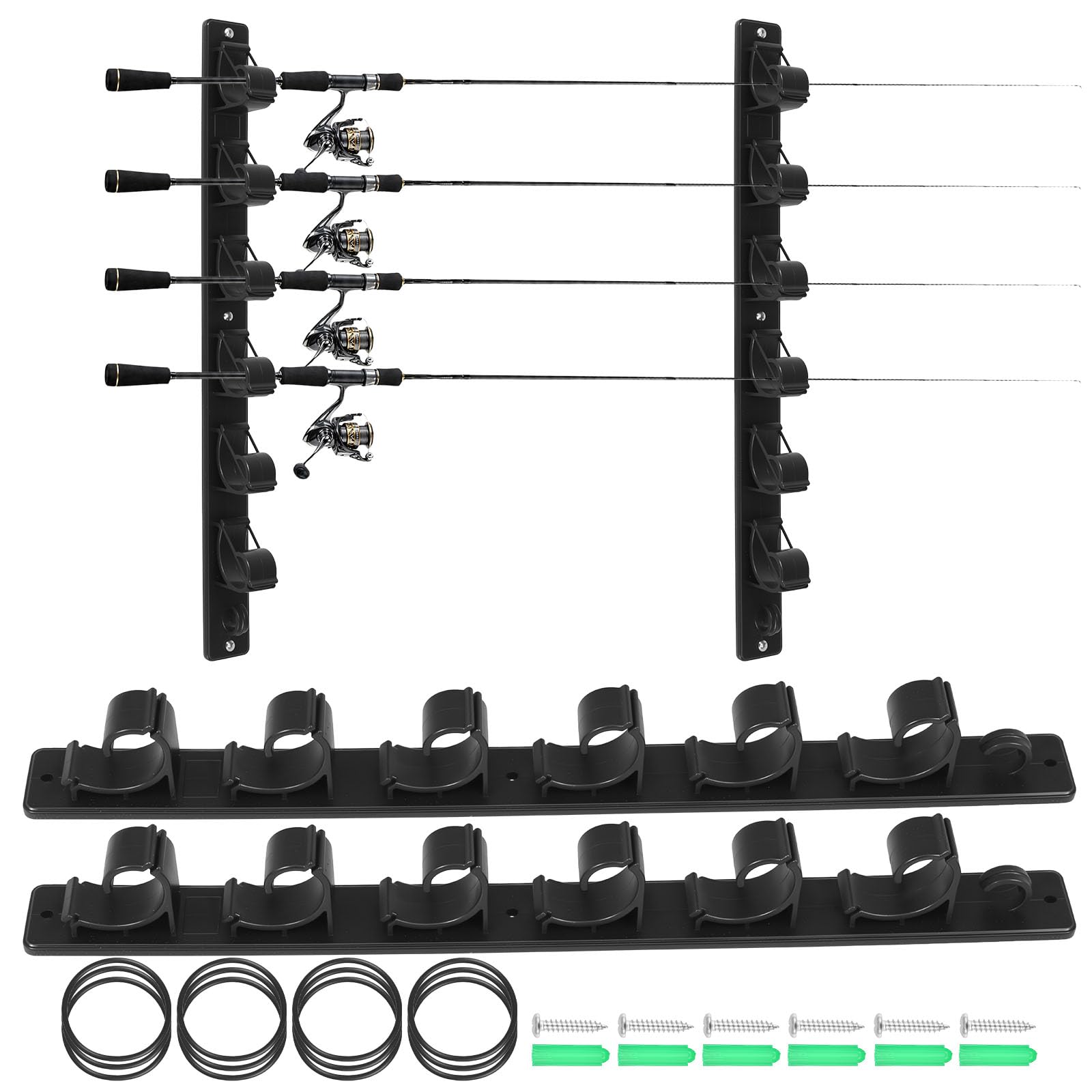 MENIBBLER 2Pcs Fishing Rod Holders for Garage, Wall Mounted Fishing Rod Rack, Vertical Horizontal Fishings Pole Storage Organizer Holds 6 Rods or Tackle Sets, Fishings Gifts for Men