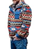 Mens Aztec Fleece Jackets Fuzzy Sherpa Pullover Sweatshirts Winter Coats Western Vintage Sweaters with Pocket