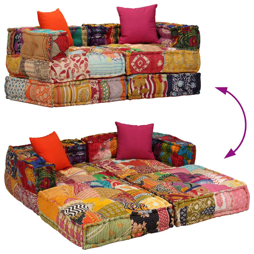 vidaXL Pouf Modulare 2 Posti Tessuto Patchwork Divanetto Sofà Divano Salone