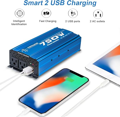 Miniatura 6 de Inversor de 1000 vatios 1000 W, inversor de 12 V a 110 V120 V, inversor de corriente para camiones, vehículos semi camiones, convertidor de 12 V a