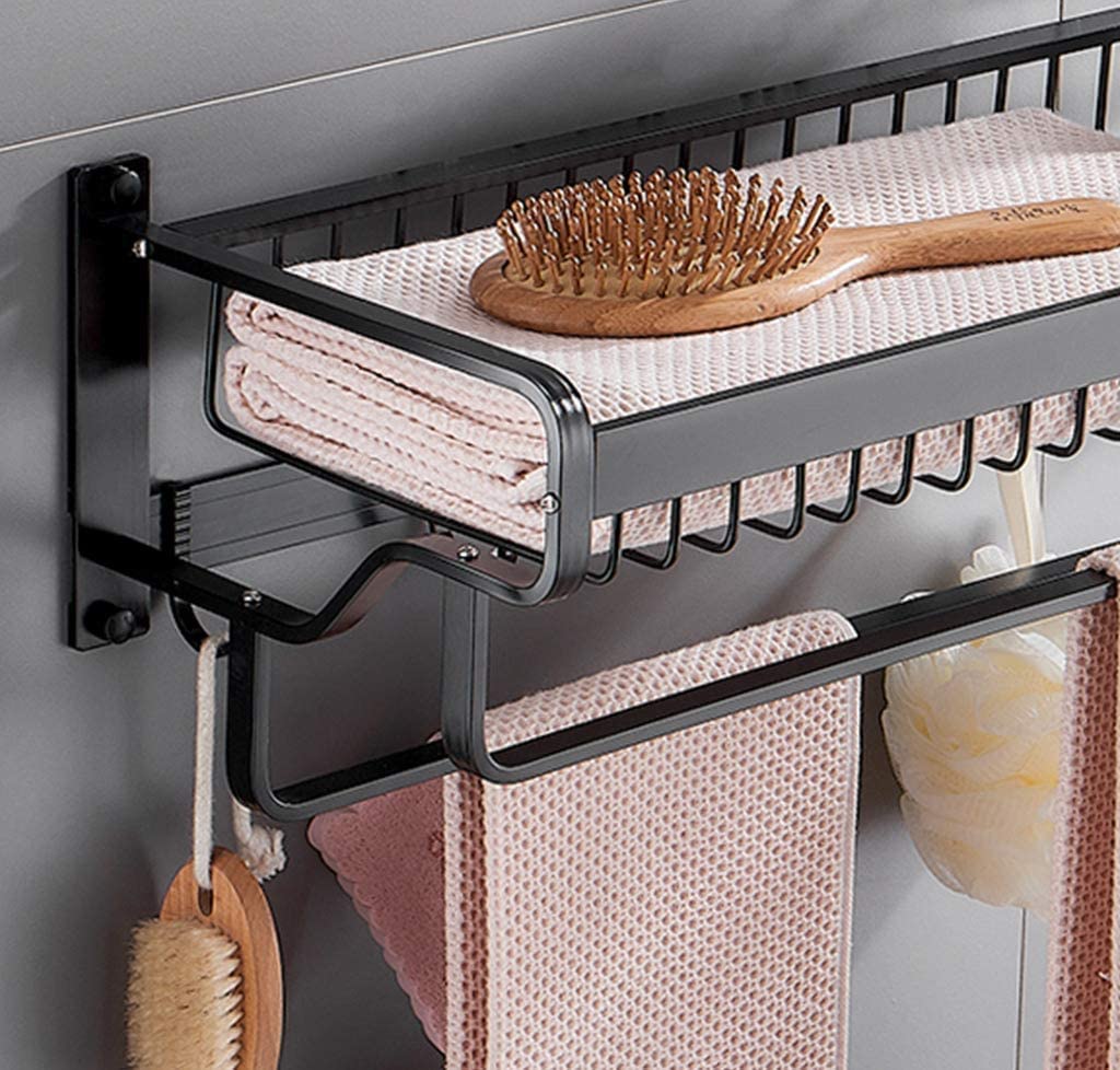 Porta Asciugamani Portasciugamani A Parete Space Alluminio Spesso Doppio Palo Strato Bagno Cucina Rack Multifunzione Accessori Per Il Bagno(57cm)