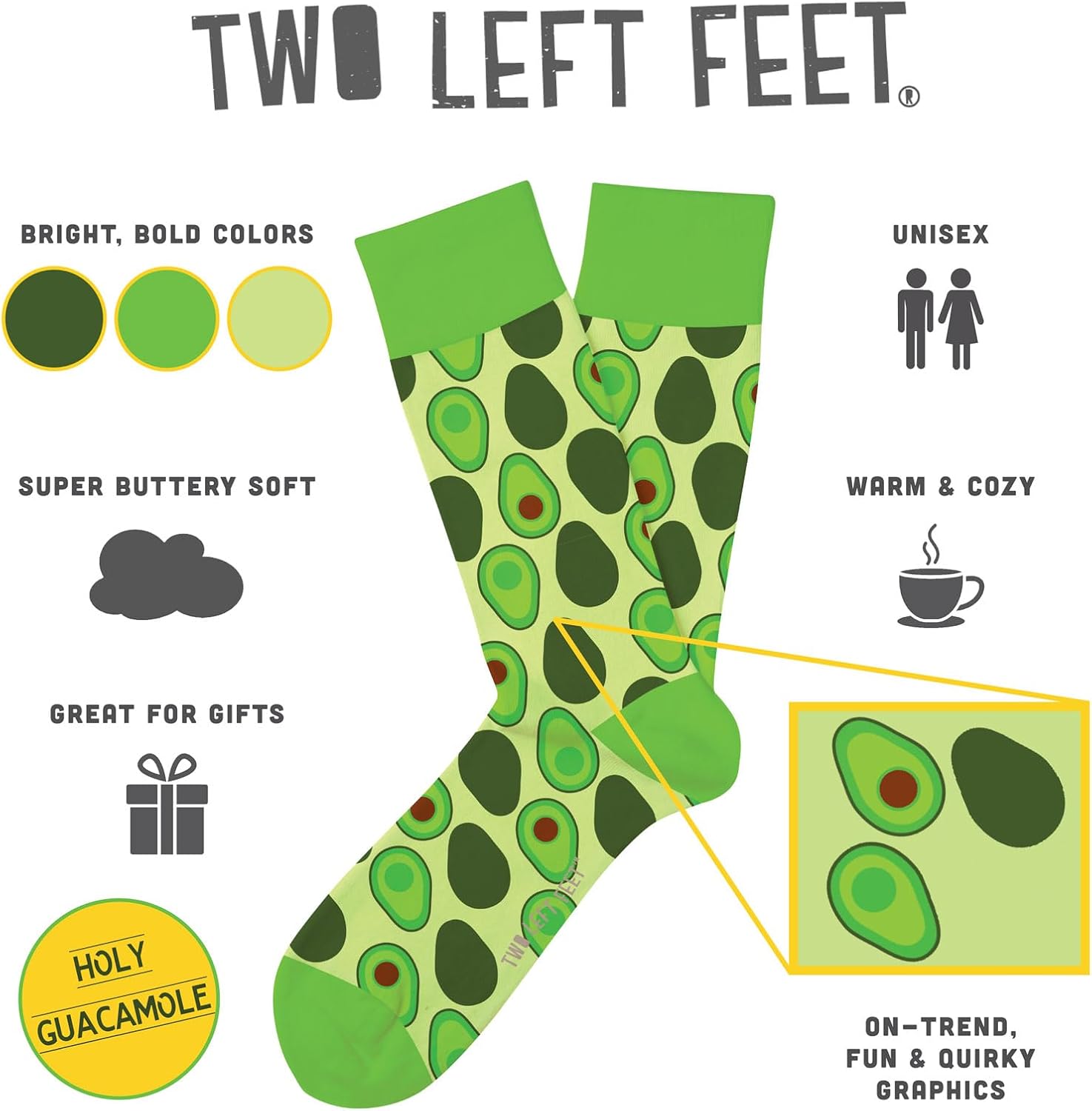 Two Left Feet unisex adult Holy Guacamole Casual Sock, Holly Guacamole, 4.5 US image 2
