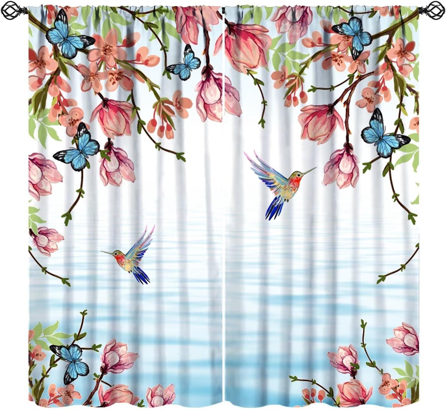 Hummingbird Curtains Colorful Bird Butterflies Flowers Art Printed Blackout Window Drapes for Bedroom Kitchen Decor Fabric Set 2 Panel 42x54 Inch 80% Shading Rate