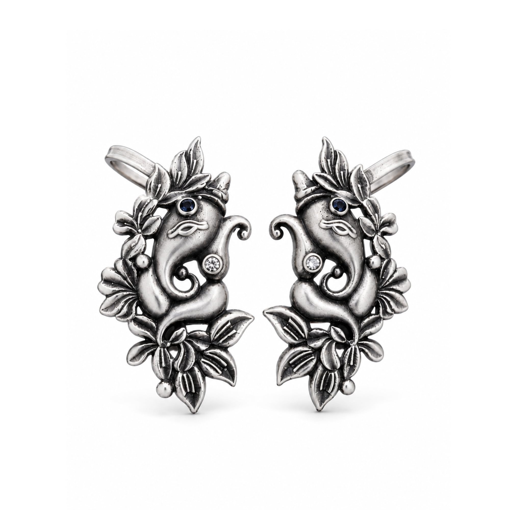 Ganesha Design Oxidised Ear Cuff for Women – Ethnic Silver Look Ear Cuff Earrings for Non-Pierced Ears, Traditional Boho Tribal Jewelry Accessory-image-21