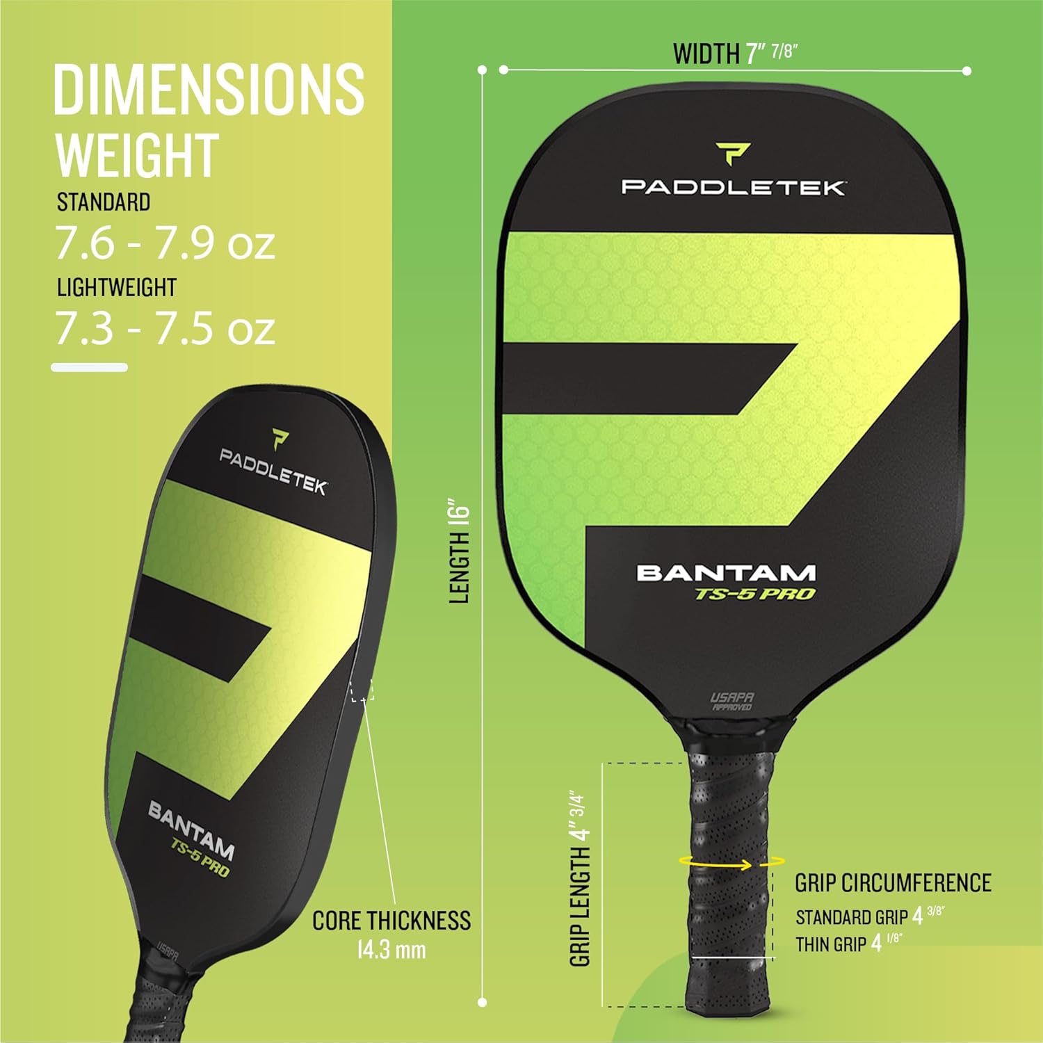 Paddletek Bantam TS-5 Pro Pickleball Paddle | Professional Pickleball Paddles with Honeycomb Core, Textured Fiberglass Epoxy Hybrid Surface, Bantam SRT Core & High Tack Performance Grip