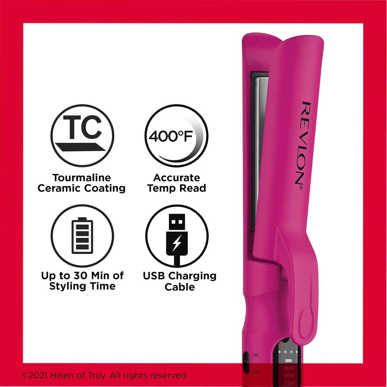 REVLON Cordless + Rechargeable 3/4" Ceramic Flat Iron, Pink