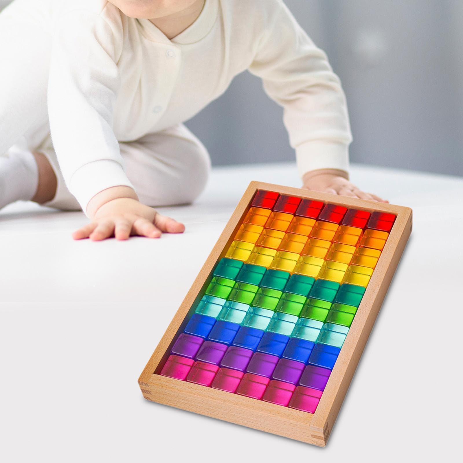 60 Stück Bausteine set für Kinder Steckspiel Acryl Würfel Lernspielzeug Zum Stapeln für Vorschule Geschenk Klassenzimmer