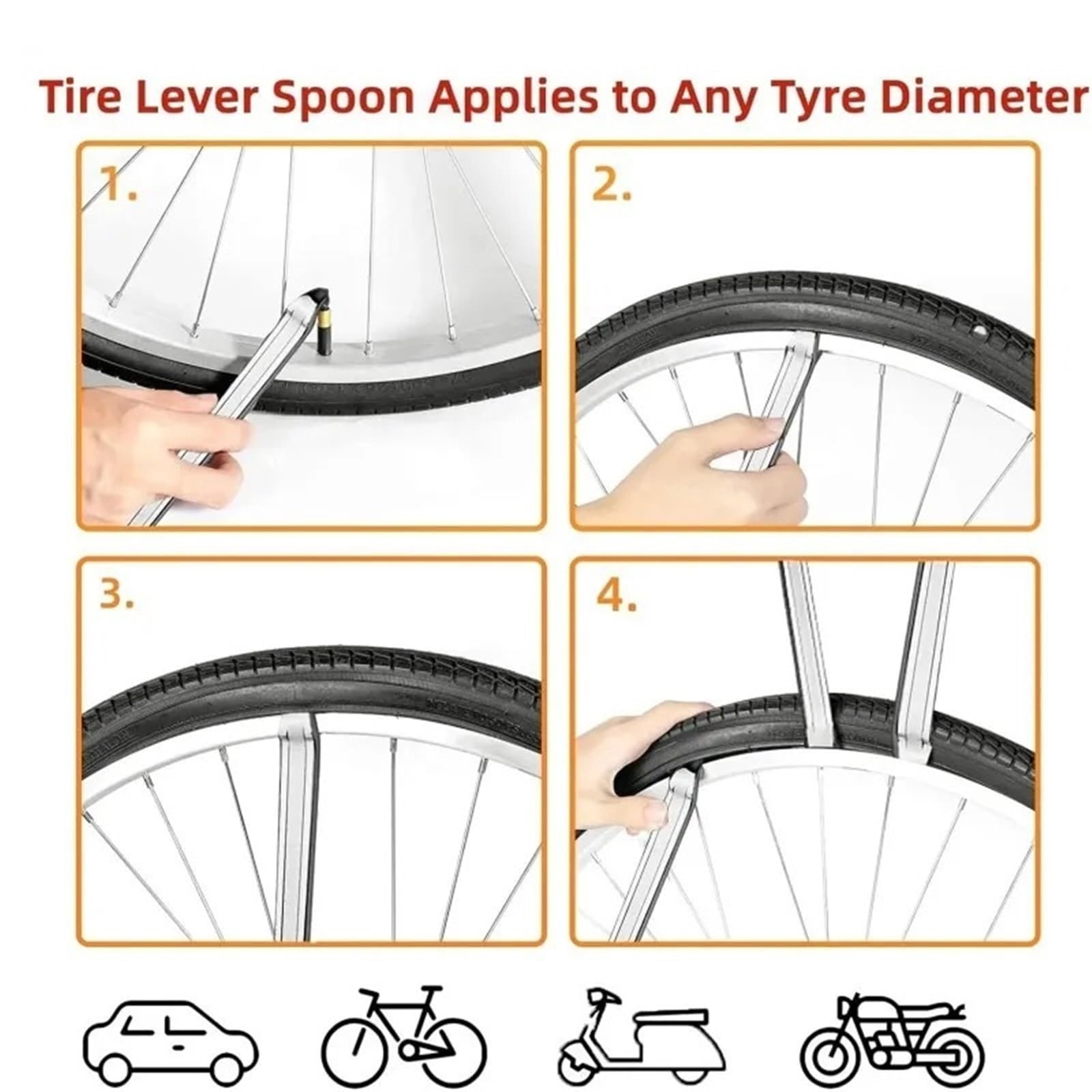 Palanca Herramienta De Extracción Neumáticos, for Motocicleta, Abridor Aro for, Accesorios Varilla Repuesto 25cm for Bicicleta Y Coche para Reparar Bicicletas