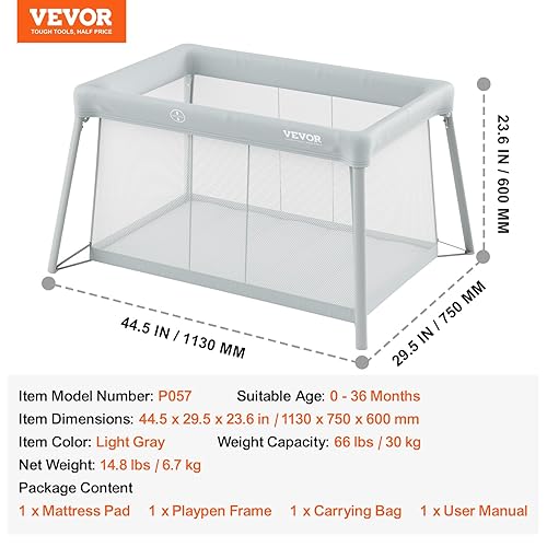 Miniatura 7 de VEVOR Cuna de viaje para bebés y patio de juegos, corralito plegable para bebés con almohadilla de colchón suave, cuna portátil para niños pequeños