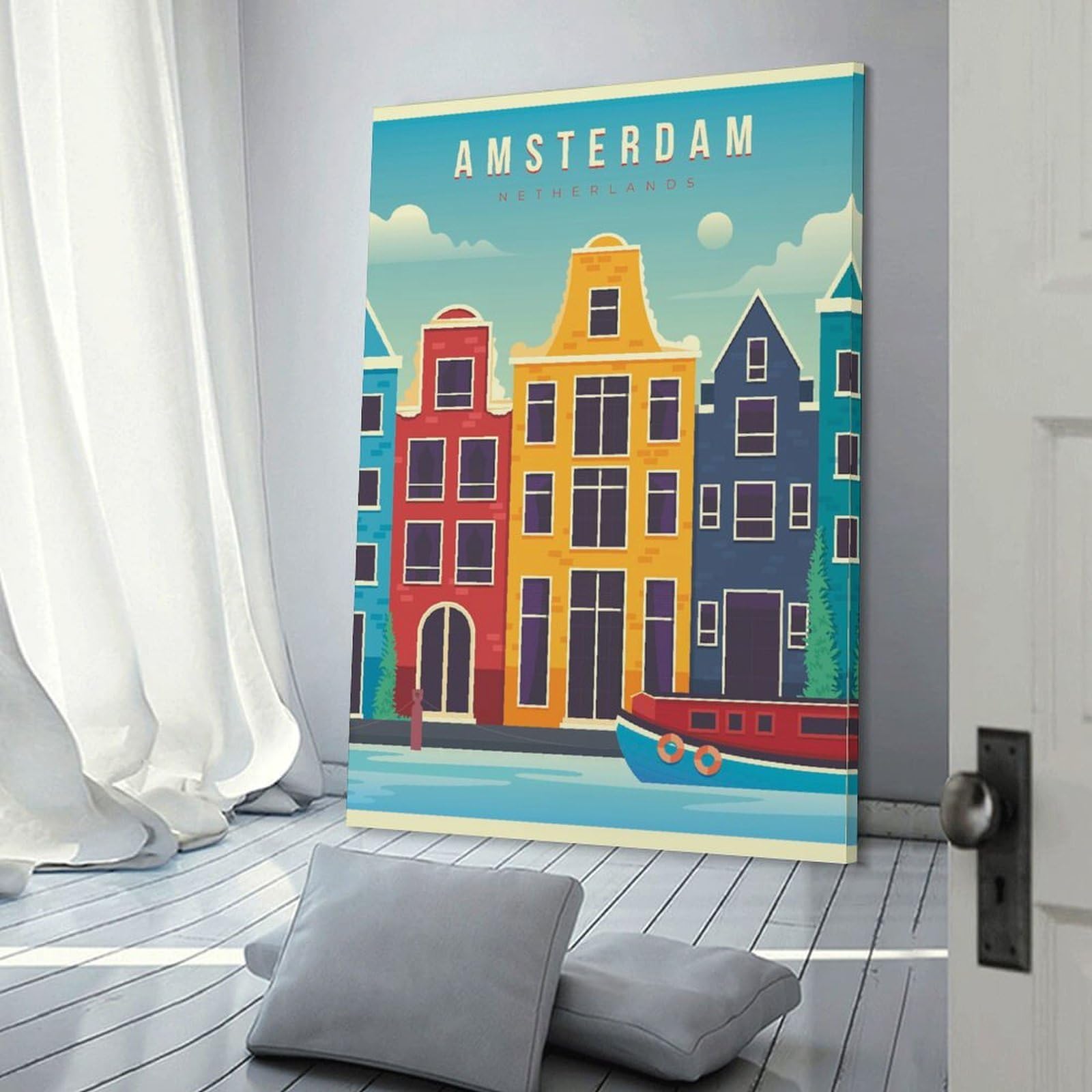Junmoney Hanging Wall Art Amsterdam Netherlands Travel (3), 24x36inch(60x90cm), for Lounge, Study, Hallway Or Flat Walls, An Adaptable Decor Piece for Home Use