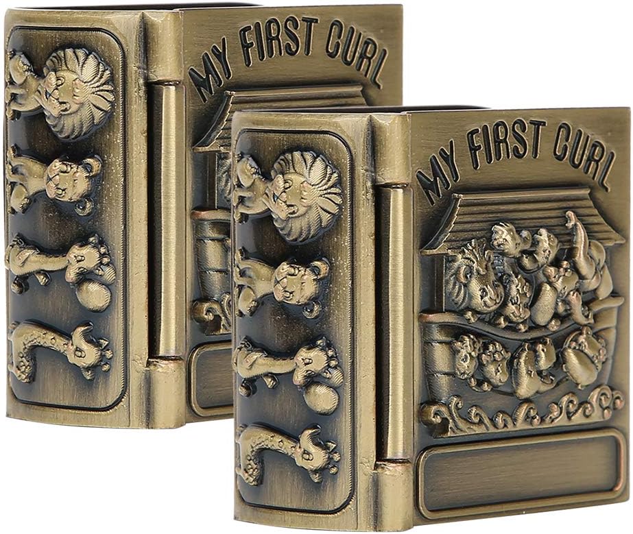 First Curl and Tooth Keepsake Box, Book Shape Metal Tooth Collection Organizer Vintage Jewelry Trinket Holder for Babies