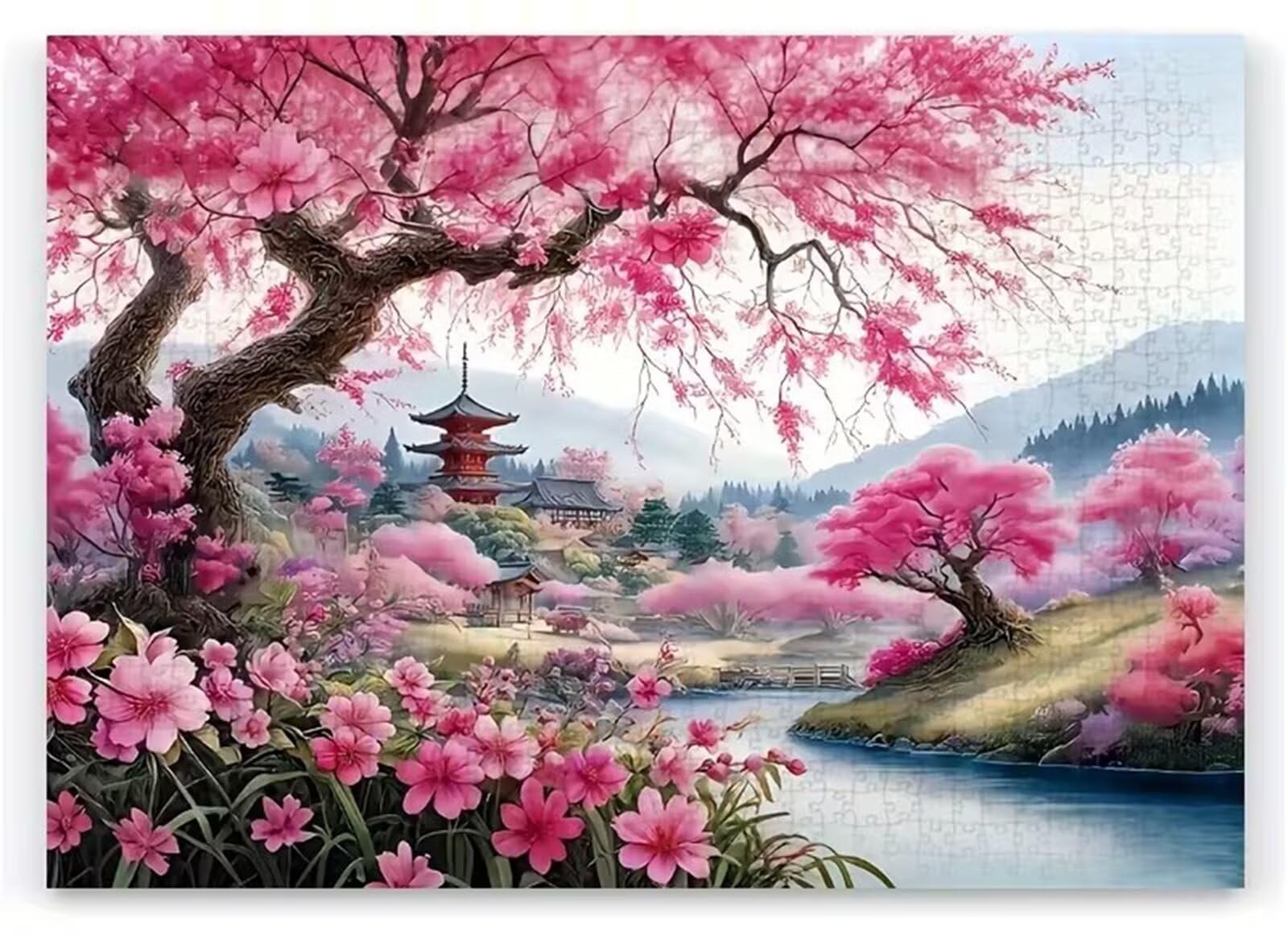 Puzzle 1200 sztuk, łamigłówka z różową scenerią rzeki dla dorosłych, puzzle dla dorosłych, zabawki prezentowe rozrywki, puzzle