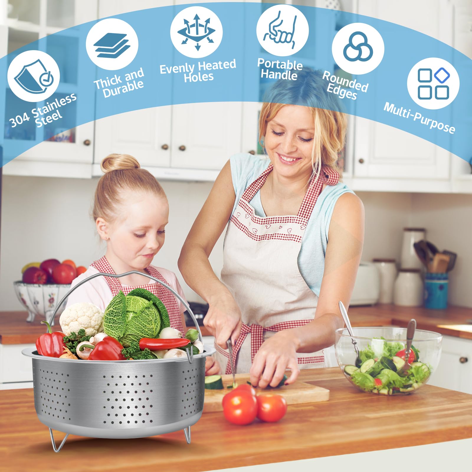 Cesta Vaporera Inoxidable 304 Multiusos 20 CM para Verduras, Huevos y Pescado