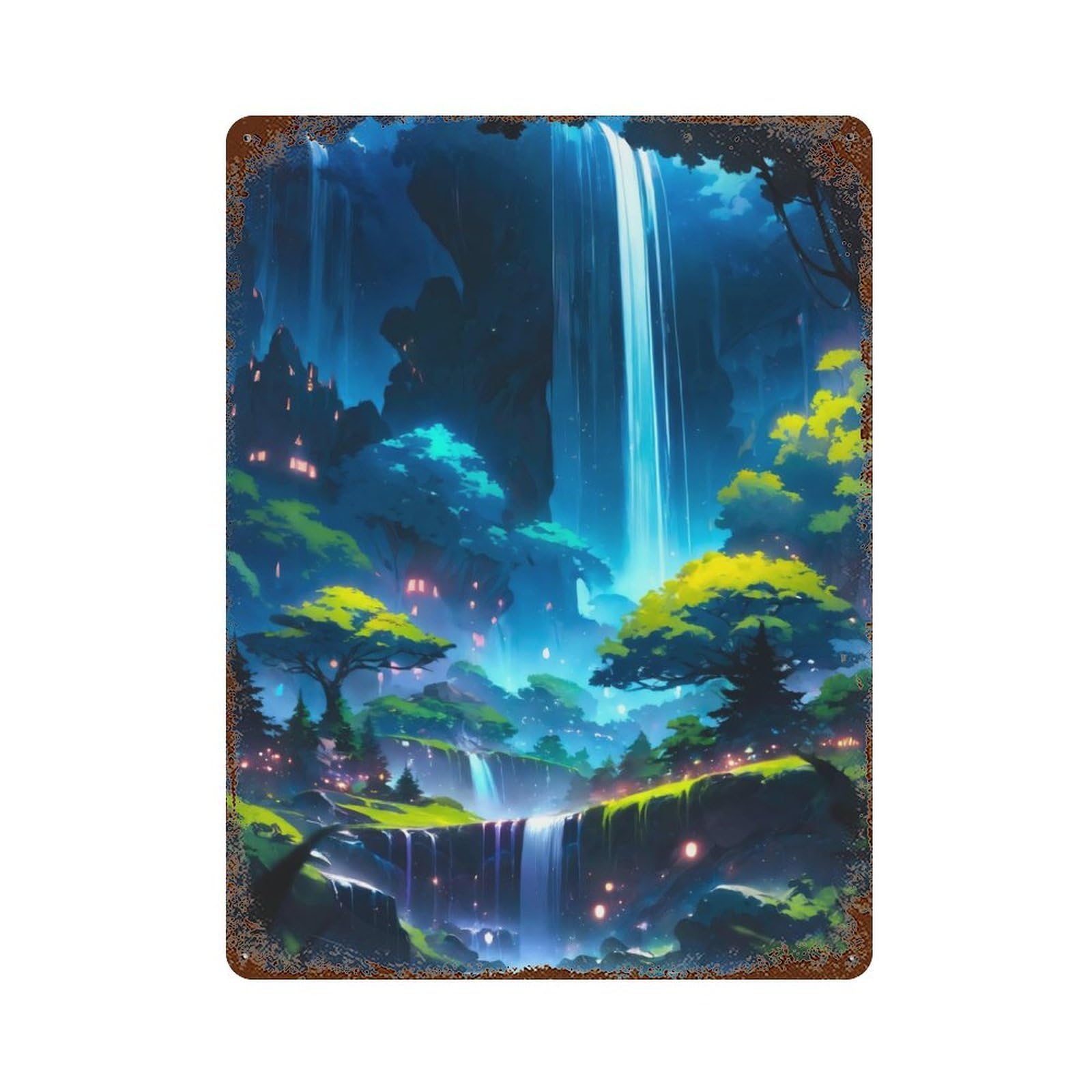 Veiled Forest Cascade Decorative Tin Sign 15.7"x11.8", for Bistro, Counter And Cafe Decor, Retro Wall Decor