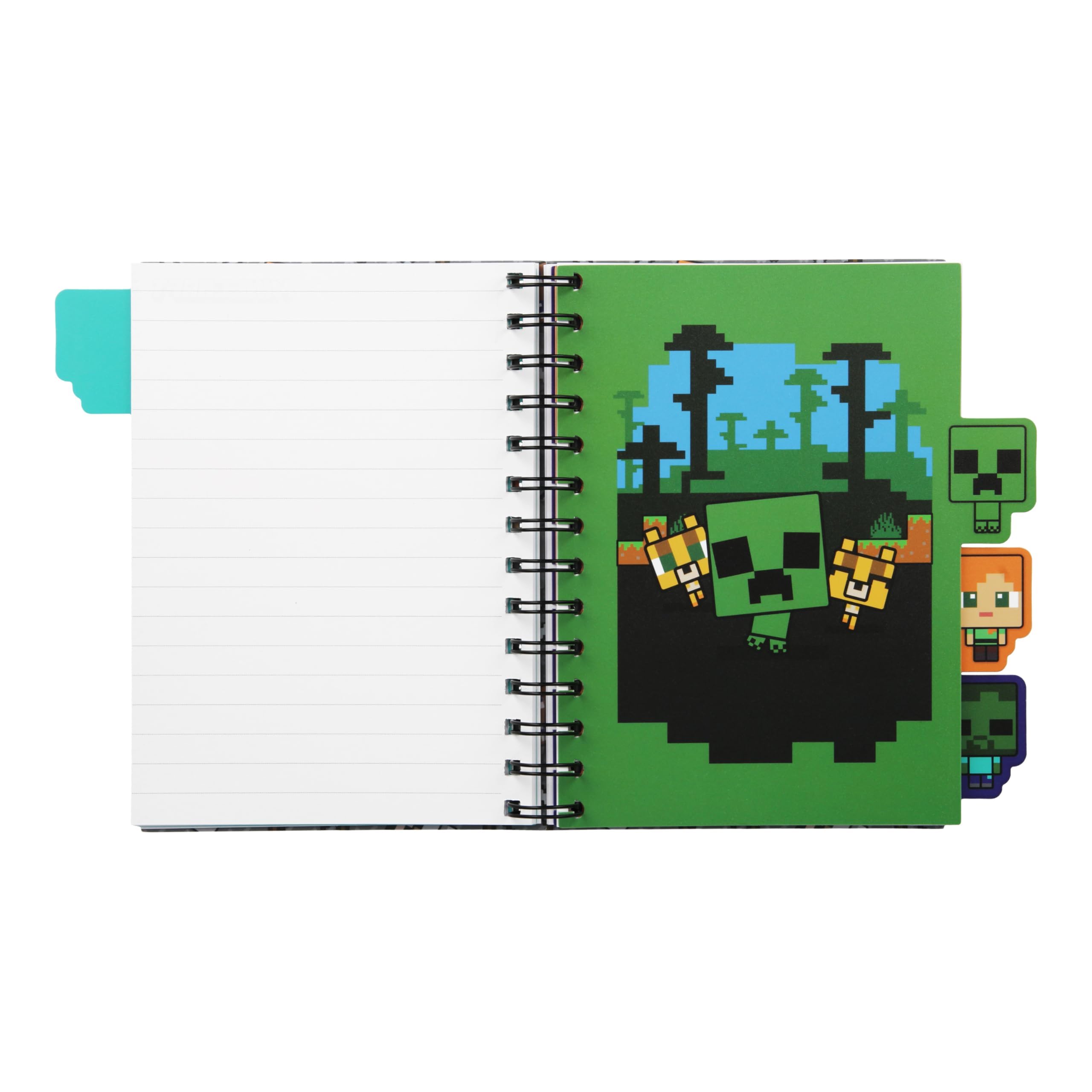 Paladone Minecraft Notebook Schreibwaren-Set für Jungen, offiziell lizenzierter A5 Spiral-gebundener Planer mit 4 Trennwänden und Lineal, Back to School Supplies