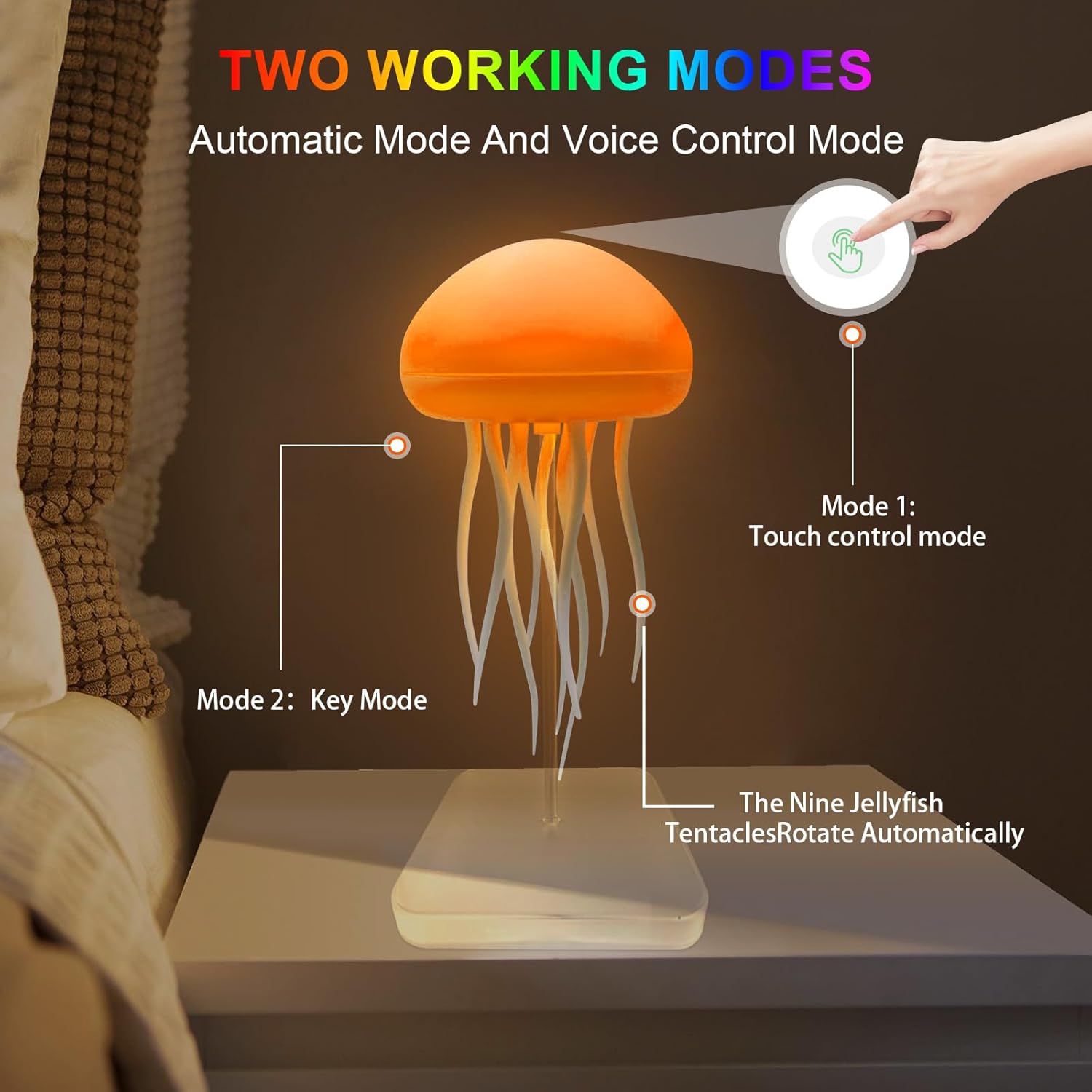 Upgraded Silent Jellyfish Lamp, Jelly Fish Light Lamp with Dancing Legs, Voice Control Jellyfish Night Light, Jellyfish Bedside Lamp for Bedrooms, Living Room and Christmas Gifts (with Base)