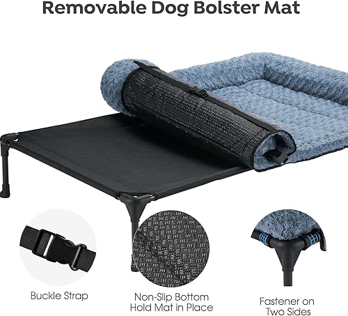Miniatura 3 de Veehoo Cama elevada refrescante para perro con cojín extraíble de felpa de rosa, 35 x 22 pulgadas, cama lavable para perro, cuna elevada para