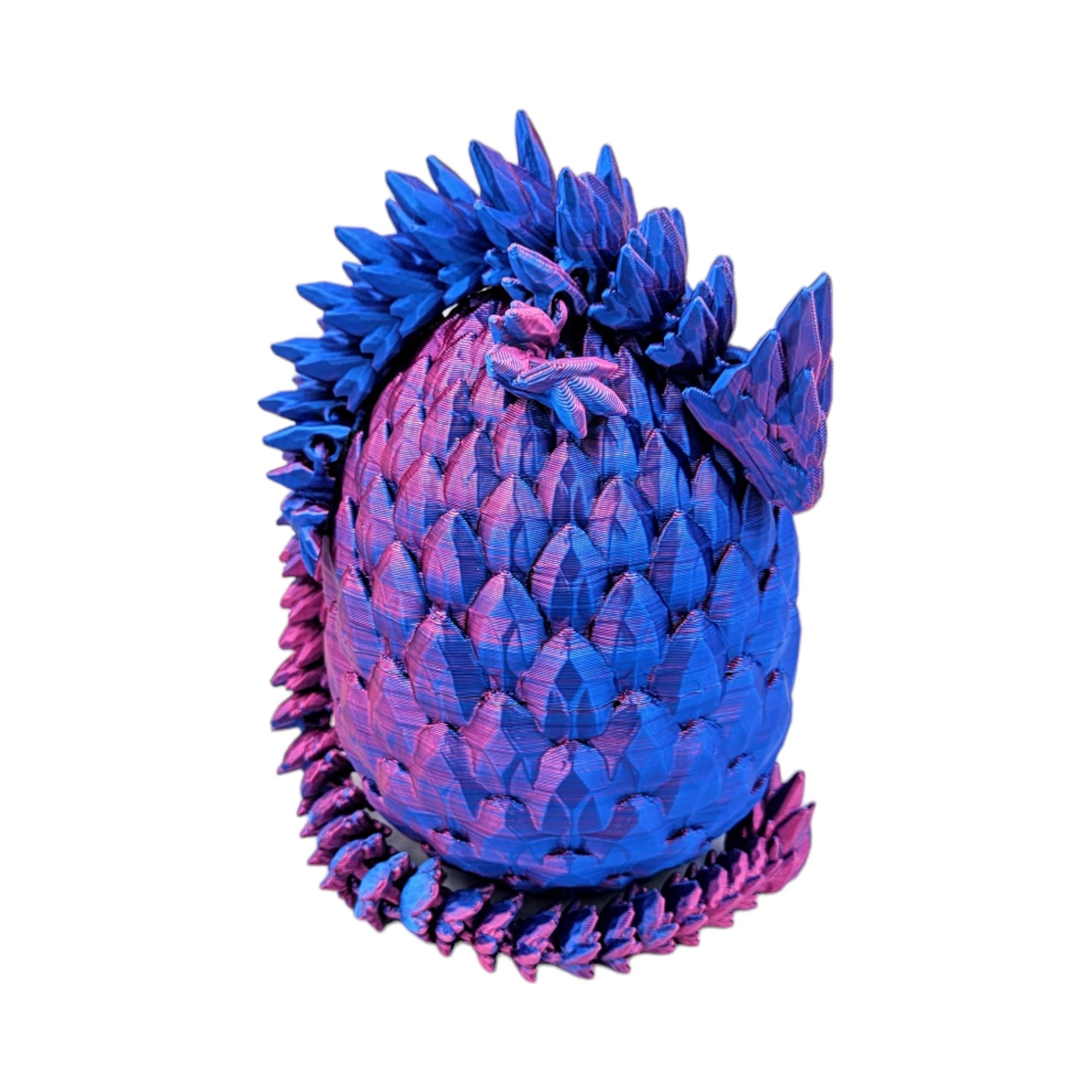 Surprise Dragon Egg Articulating Gemstone Dragon Fidget Figurine - 3D Printed Dragons Flexible ADHD, Autism, Relief Anxiety - Articulated Joints (Pink Blue)