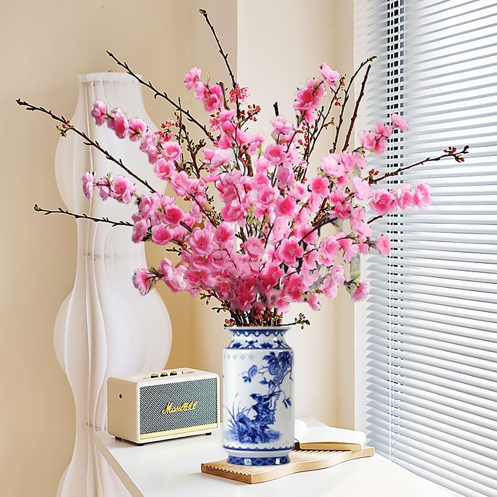 Qinlang 8.3 in Small Ceramic Vases for Flowers, Blue and White Flower Vase for Centerpieces