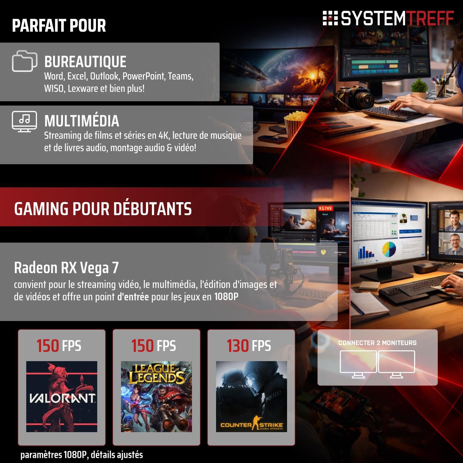 SYSTEMTREFF PC de Bureau AMD Ryzen 5 5600GT 6x4.6GHz | Radeon RX Vega 7 4K | 512Go M.2 NVMe | 16Go DDR4 RAM | Windows 11 | Ordinateur de Bureau Silencieux avec pour Usage Professionnel multimédia