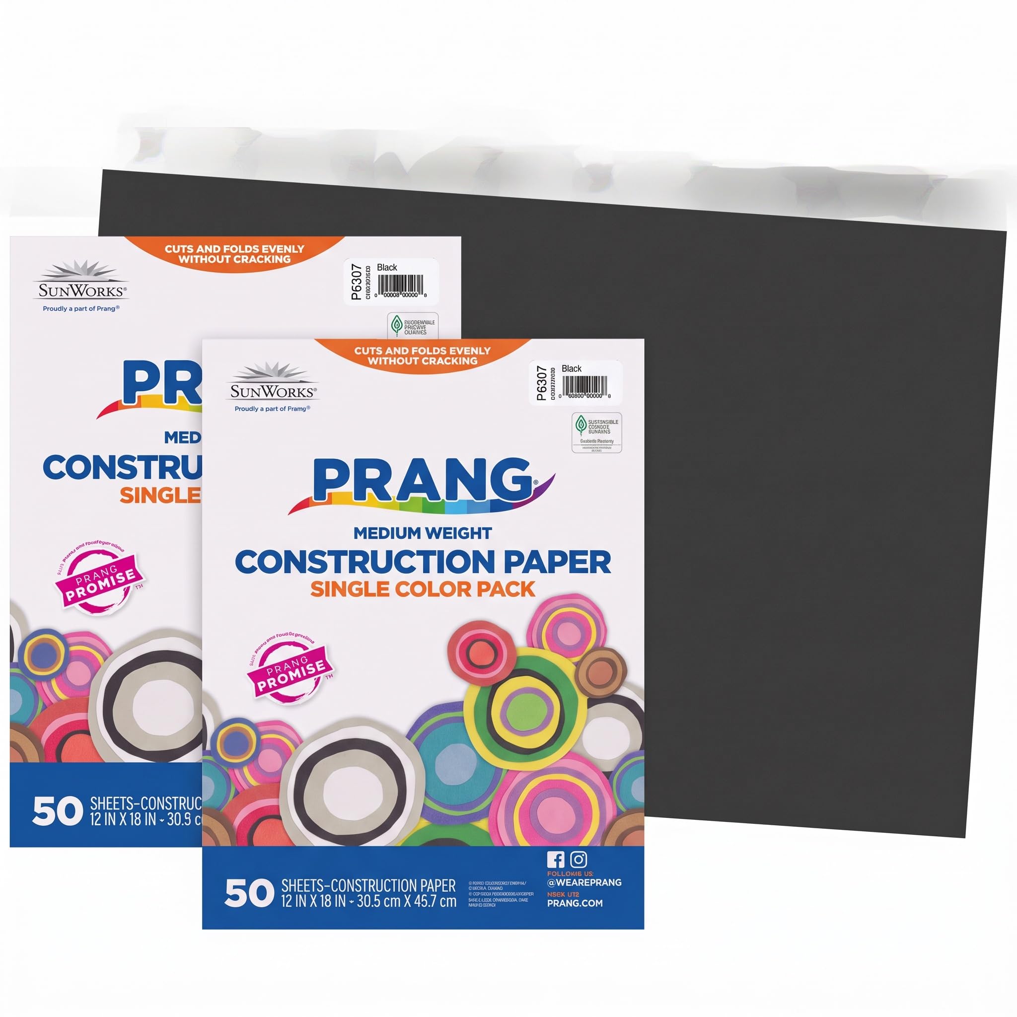 Prang (Formerly SunWorks) Construction Paper, Black, 12" x 18", 50 Sheets (Pack of 2)