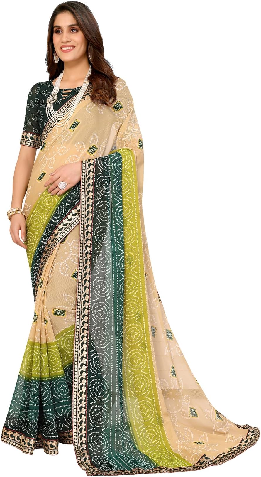 Yashika Womens latest Georgette Saree With Lace and Blouse Material