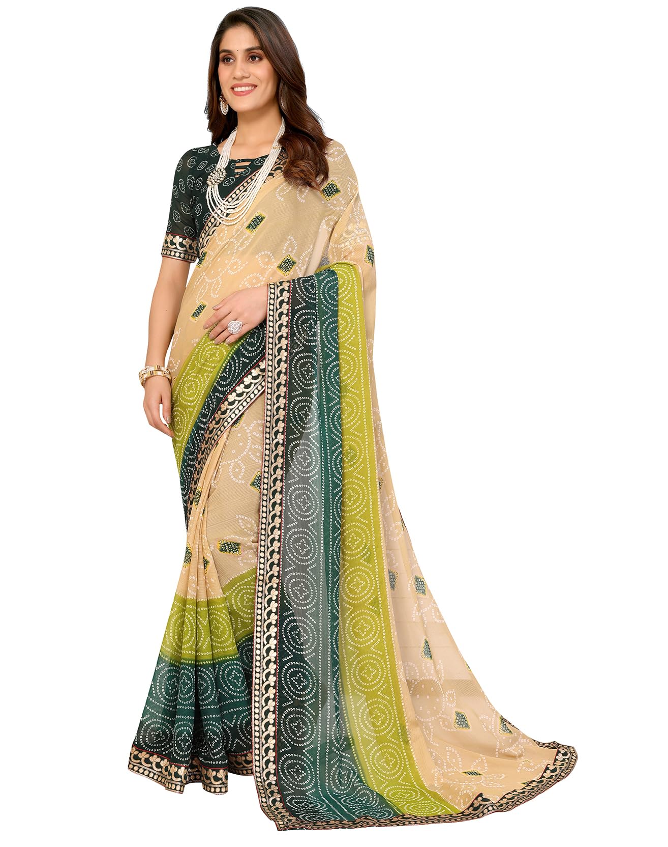 YashikaWomen's Woven Latest Georgette Saree with Lace and Blouse Material