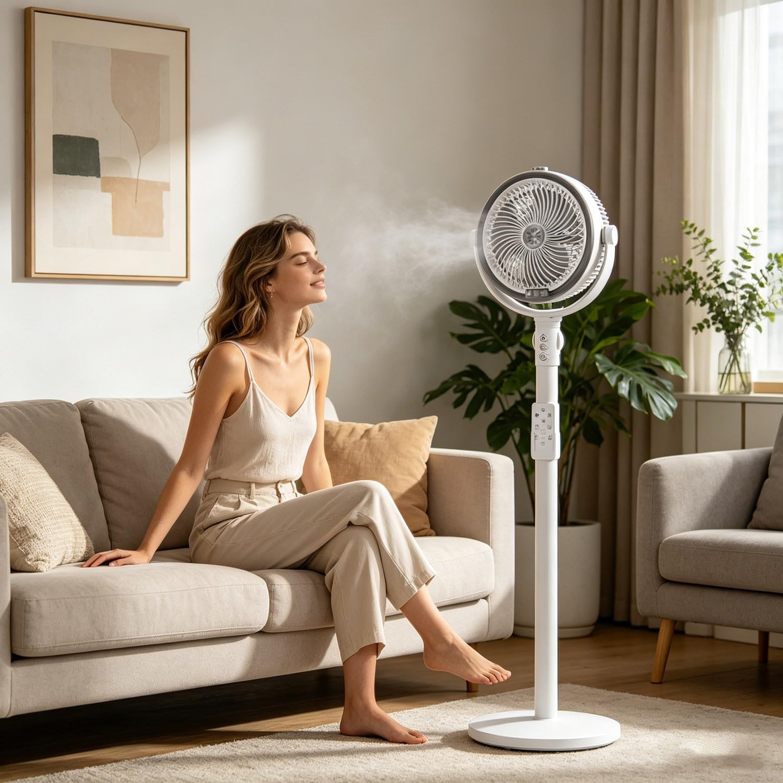 Ventilateur Brumisateur sur Pied Télécommande,Ventilateur USB Puissant,Silencieux Circulateur d’Air Haute Performance,Ventilateurs de Sol Stable Compact,Pour Maison Chambre Salon Bureau Appartement