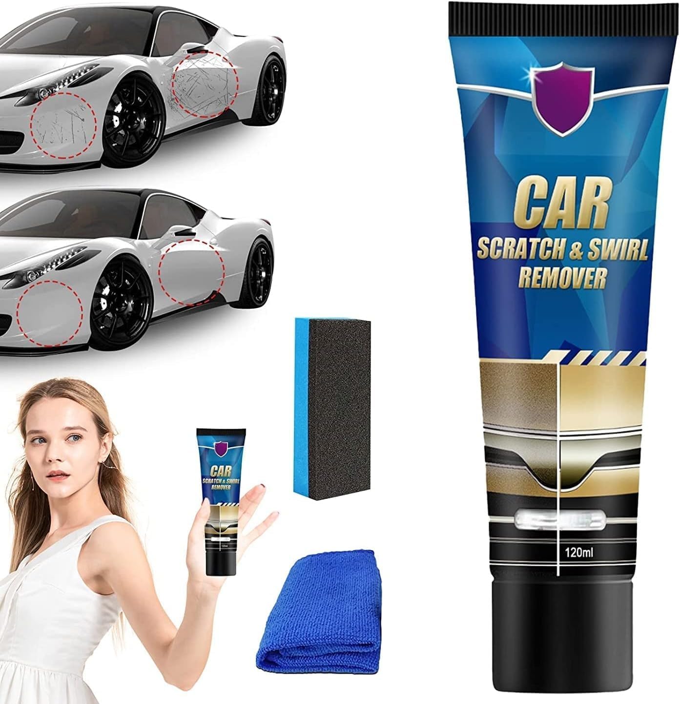 Car Scratch Remover Kit, 60ml Car Scratches Repair Paste, Scratch Removal Paste for Repairing Cars Scratches, Cars Maintenance and Refurbishment Paint Scratchs Polishing Repair Pastes