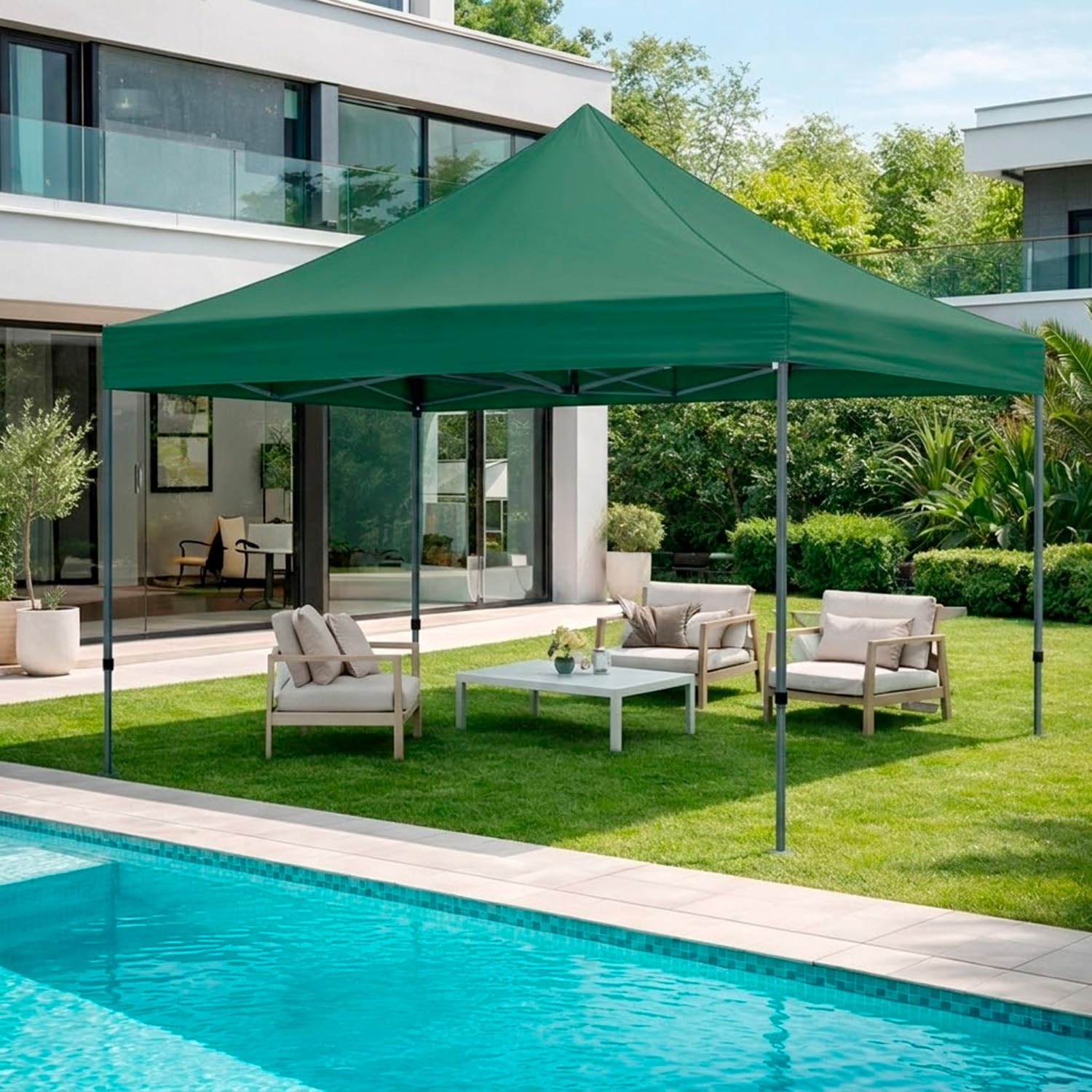 Gazebo Professionale 3x3 M Richiudibile Automatico In Acciaio Con Telo Oxford 1200D PVC Impermeabile e Anti UV Struttura a Fisarmonica con Sacche Zavorra e Borsa Trasporto Sagre Feste Eventi (Verde)