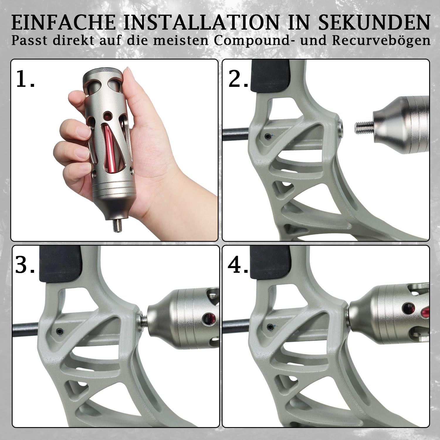 THREE ARCHERS Bogenstabilisator für Compoundbögen – Vibrationsdämpfer für Bogenschießen & Jagd, CNC- Aluminium-Stabilisator Schalldämpfer Schock Absorber Bogen Balance Bar