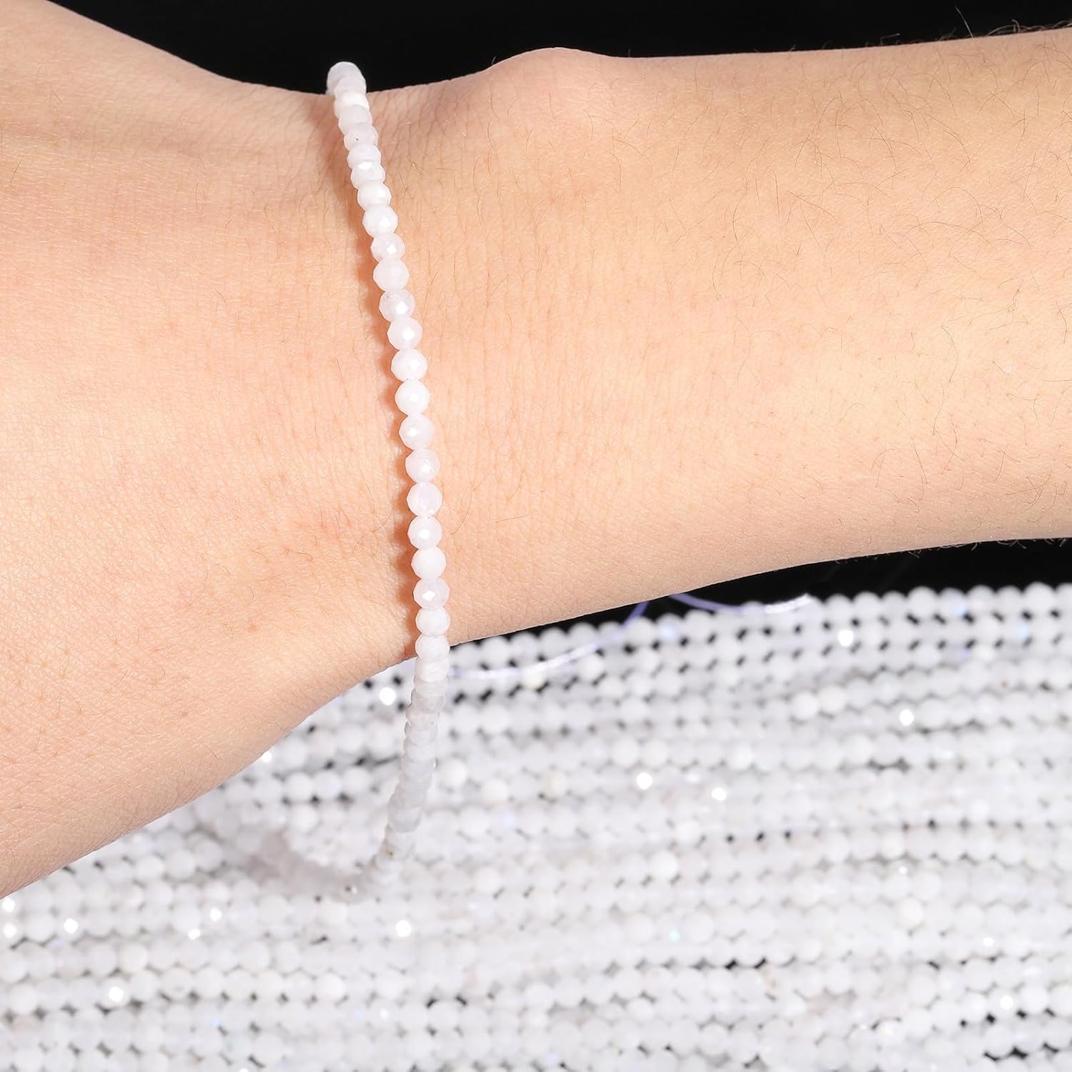 Song Xi 120pcs 3mm Natural White Moonstone Gemstone Beads Faceted Round Loose Stone Beads for Jewelry Making (1 Strand) - Image 2