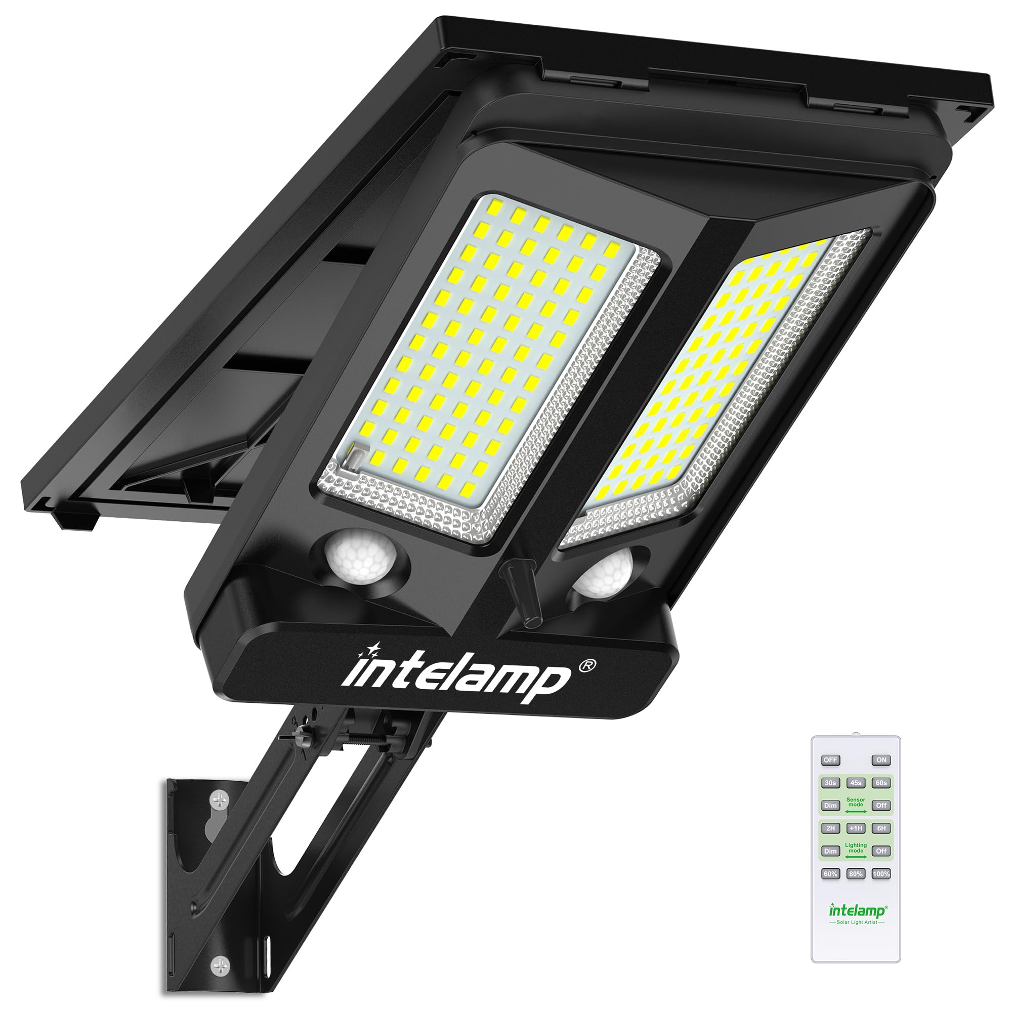 intelamp Solar Security Lights Outdoor Motion Sensor 3000LM Super Bright 12500mAh High-Capacity Flood Lights with PIR Detector Solar Street Lights for Yard, Front Door, Fence, Pathway, Garage