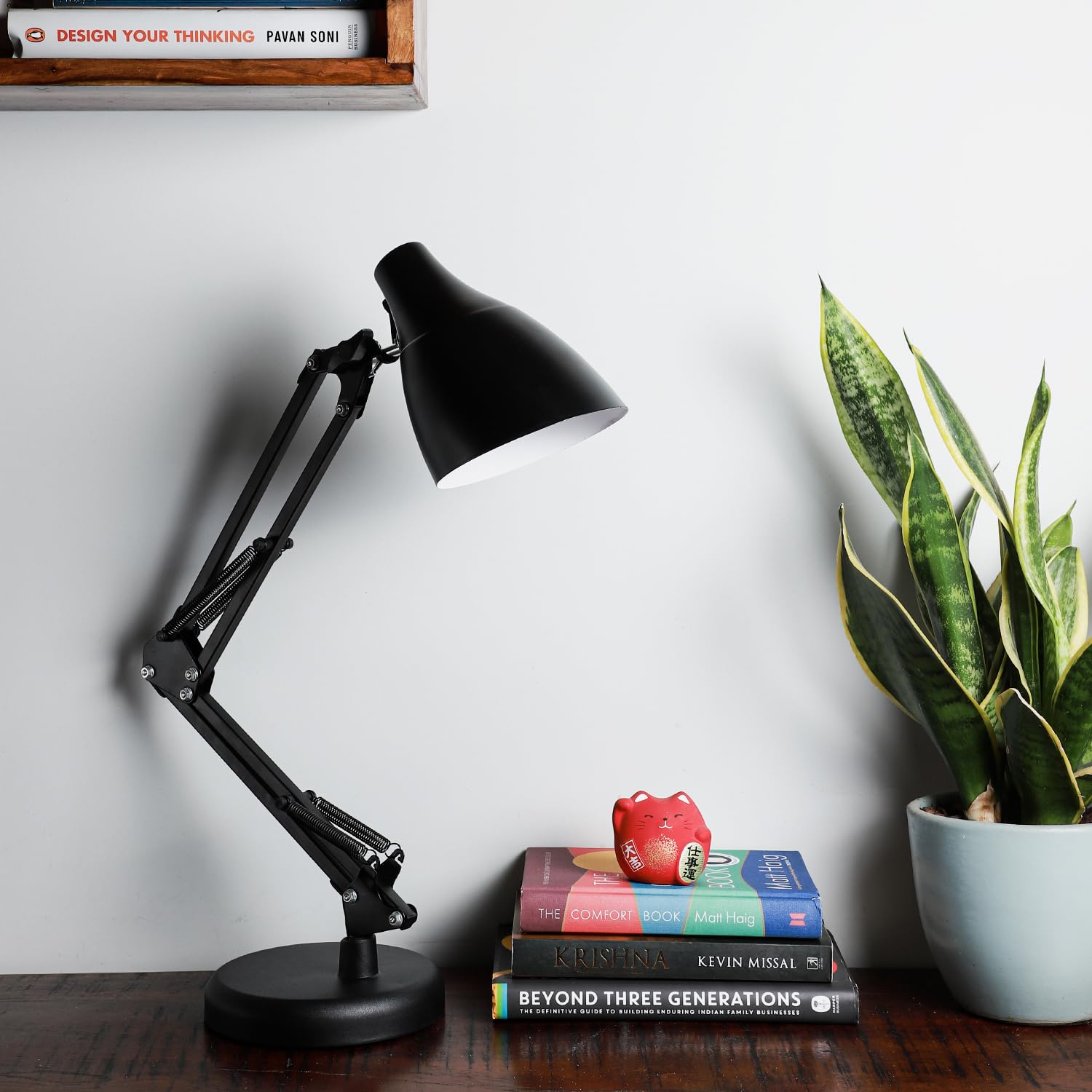 Lexton Black Table Desk Lamp for Studying & Reading | Portable Bedside Table Desk Light, Bulb Not Included (Pack of 1, Plastic)